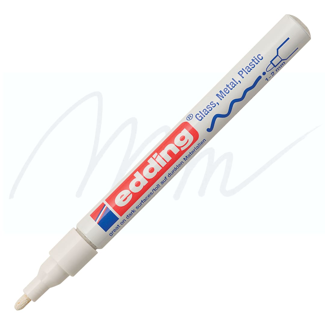 Open in modal - Edding Gloss Paint Marker - White, Round Nib, 1-2 mm, swatch and marker