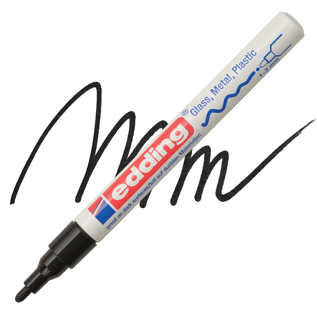 Open in modal - Edding Gloss Paint Marker - Black, Round Nib, 1-2 mm, swatch and marker