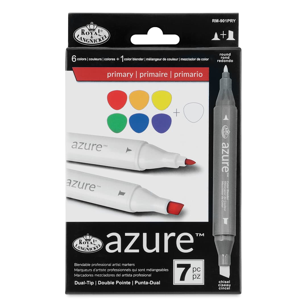 Open in modal - Royal & Langnickel Azure Dual Tip Markers - Set of 7, Primary Colors, back oft he packaging