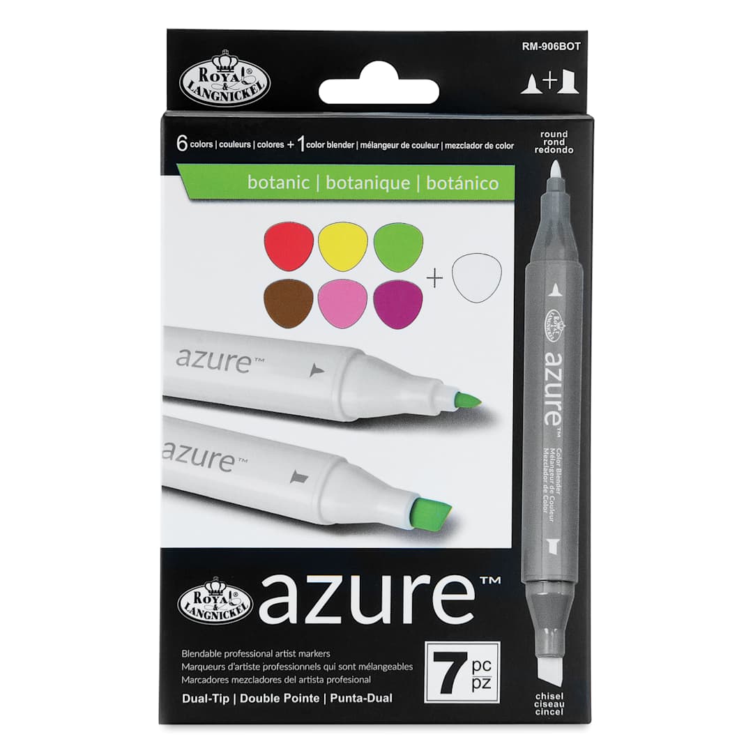 Open in modal - Royal & Langnickel Azure Dual Tip Markers - Set of 7, Botanic Colors, front of the packaging