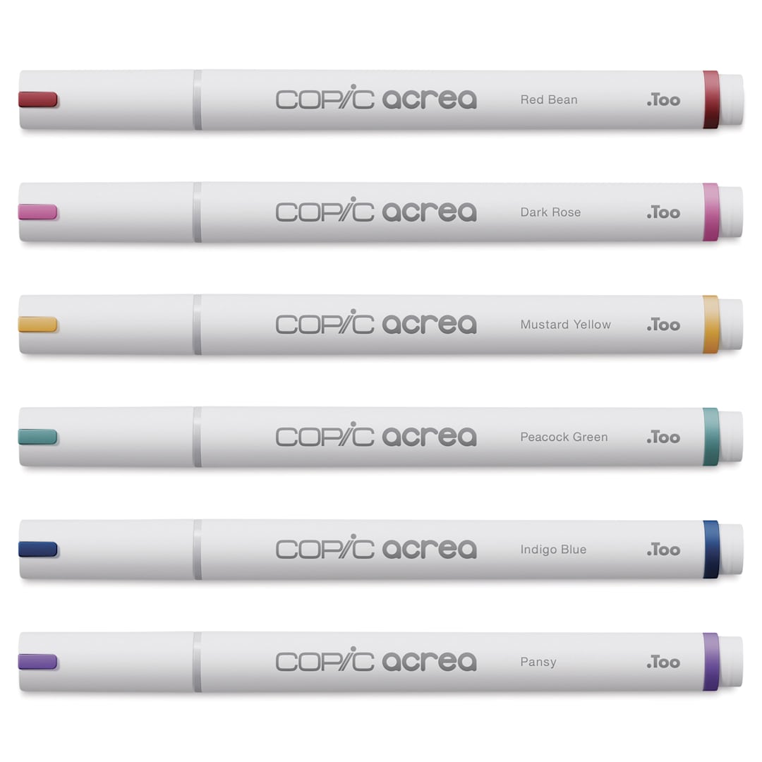 Open in modal - Copic Acrea Paint Markers - Deep Colors, Set of 6, markers laid out
