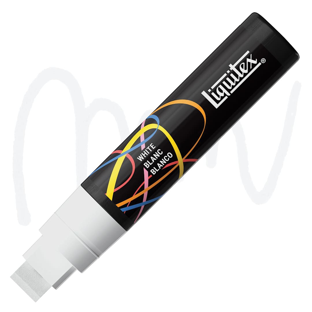 Open in modal - Liquitex Marker - White, Chisel Tip, 15 mm marker with swatch