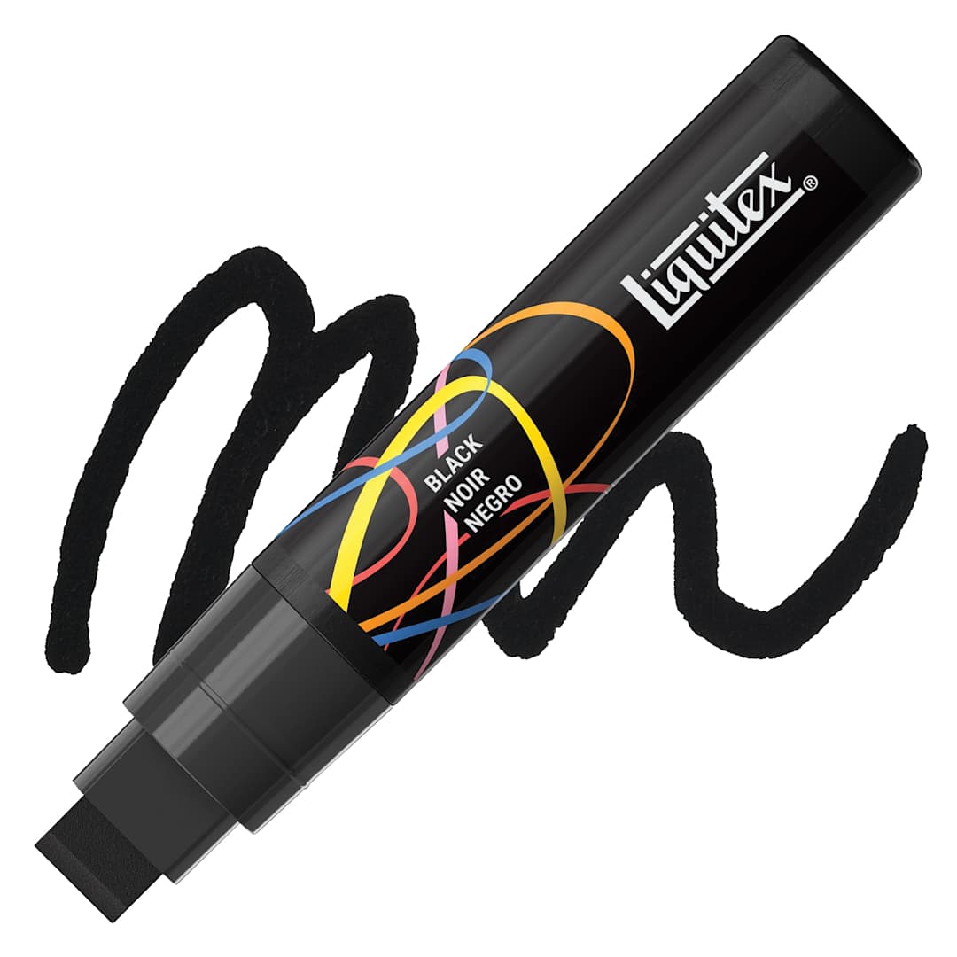Open in modal - Liquitex Marker - Black, Chisel Tip, 15 mm marker with swatch