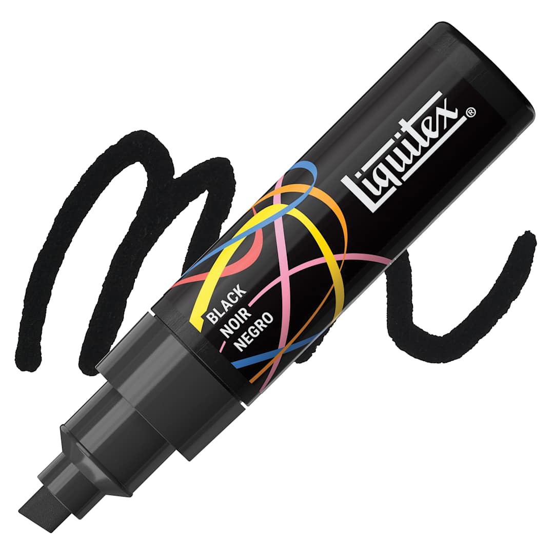 Open in modal - Liquitex Marker - Black, Chisel Tip, 8 mm marker with swatch
