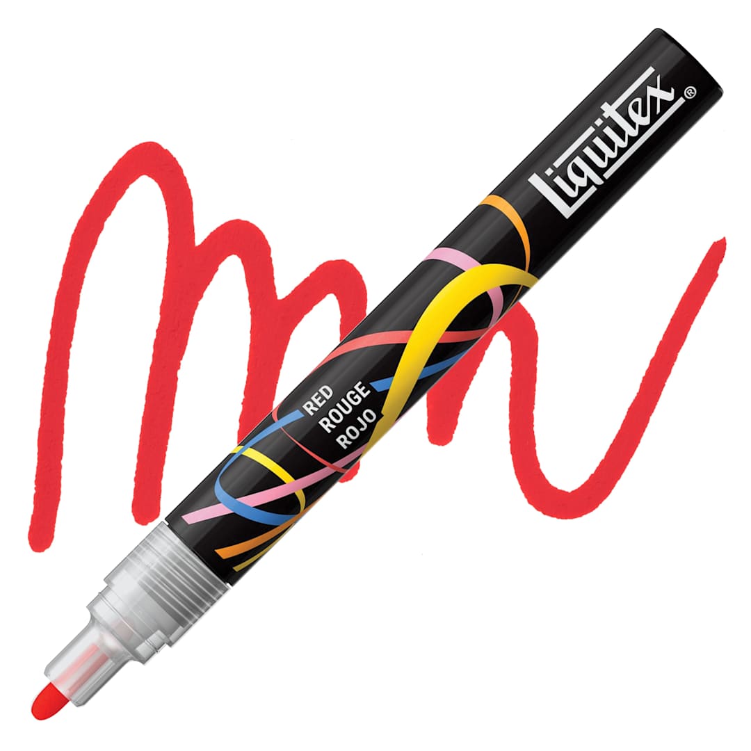 Open in modal - Liquitex Marker - Red, Bullet Tip, 2 mm marker with swatch
