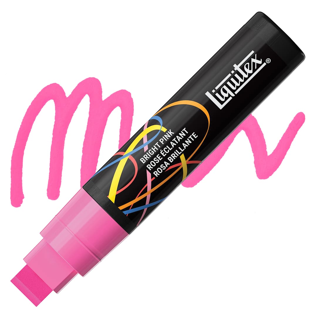 Open in modal - Liquitex Marker - Bright Pink, Chisel Tip, 15 mm marker with swatch