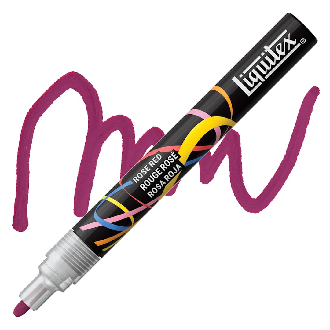 Open in modal - Liquitex Marker - Rose Red, Bullet Tip, 2 mm marker with swatch
