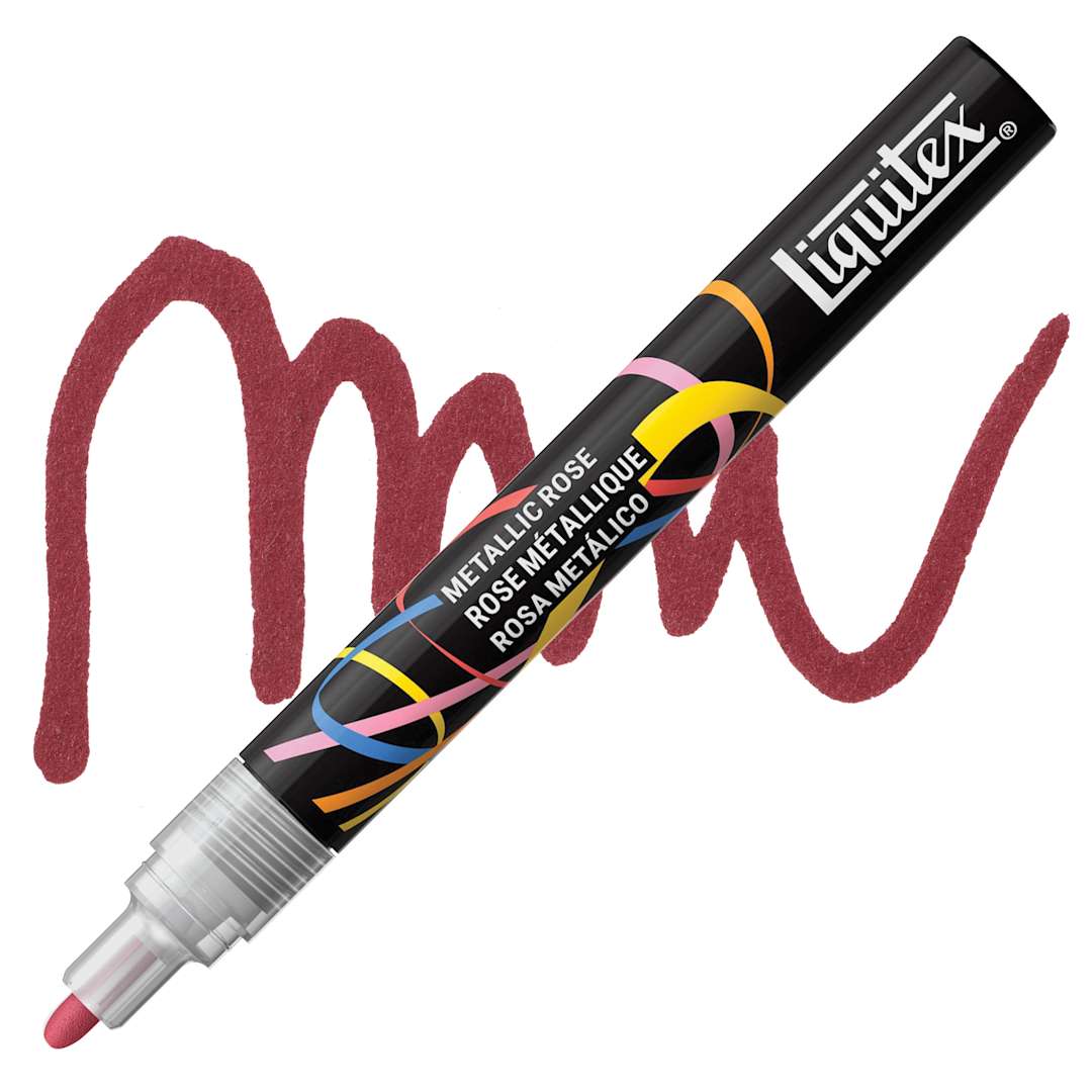 Open in modal - Liquitex Marker - Metallic Rose, Bullet Tip, 2 mm marker with swatch