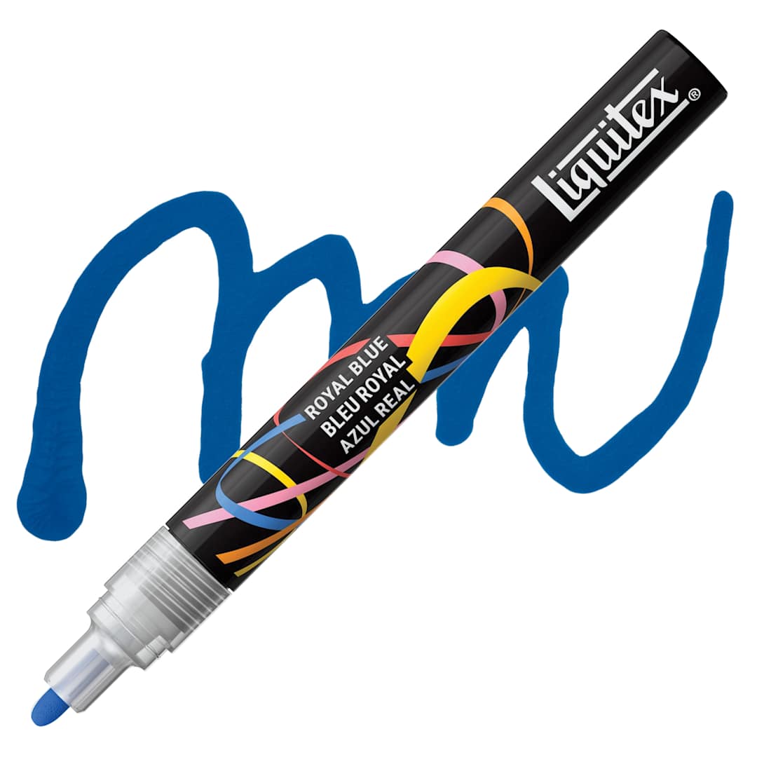 Open in modal - Liquitex Marker - Royal Blue, Bullet Tip, 2 mm marker with swatch