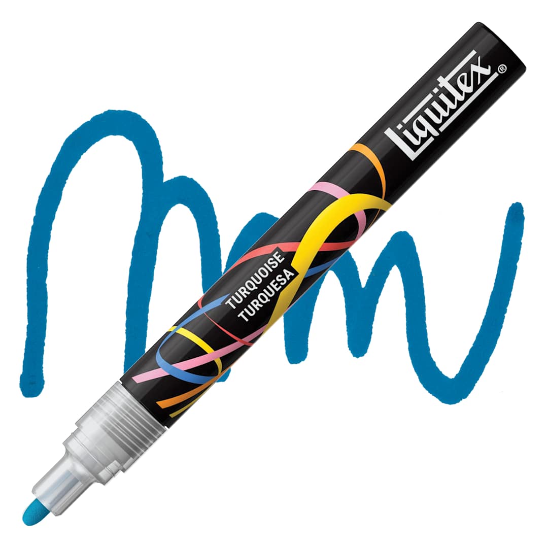 Open in modal - Liquitex Marker - Turquoise, Bullet Tip, 2 mm marker with swatch