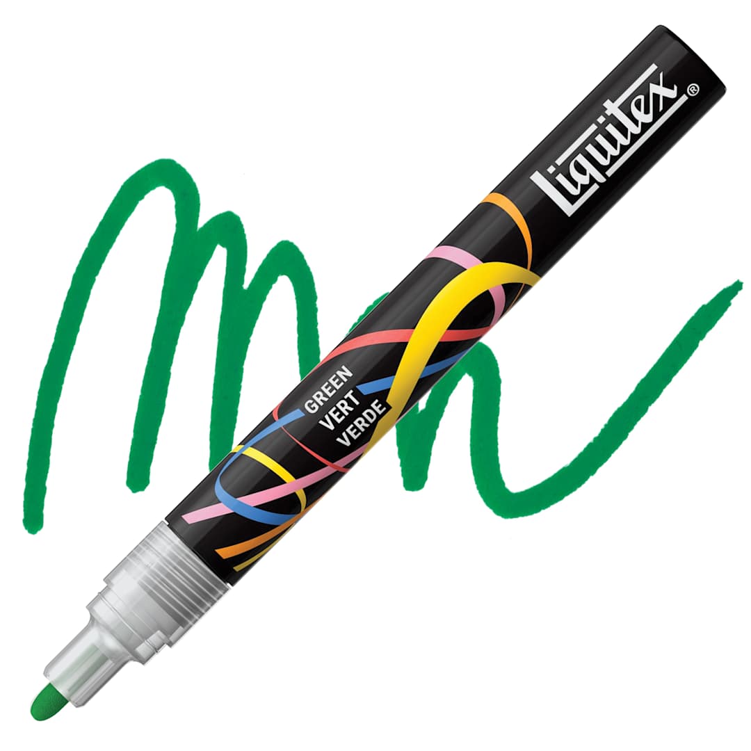 Open in modal - Liquitex Marker - Green, Bullet Tip, 2 mm marker with swatch