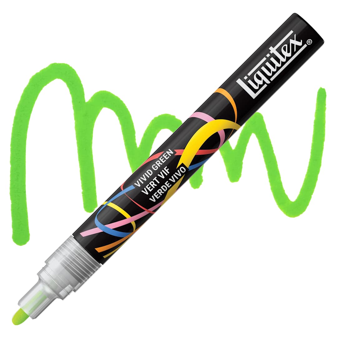 Open in modal - Liquitex Marker - Vivid Green, Bullet Tip, 2 mm marker with swatch