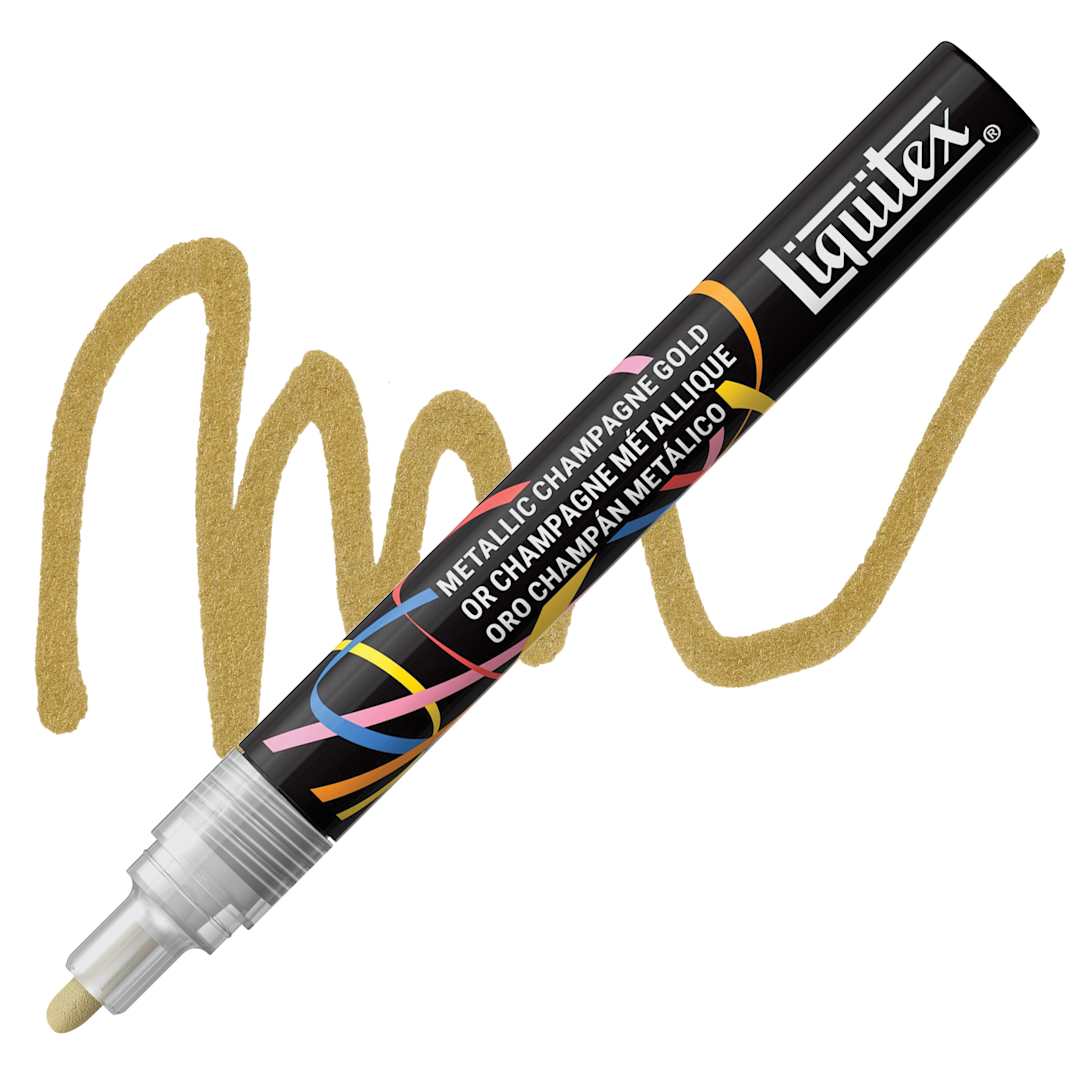 Open in modal - Liquitex Marker - Metallic Champagne, Bullet Tip, 2 mm marker with swatch