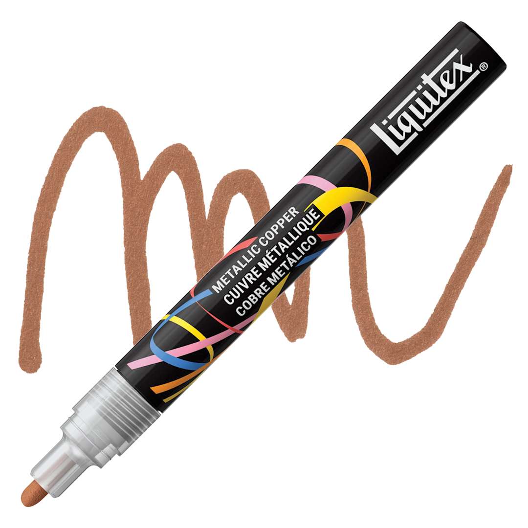 Open in modal - Liquitex Marker - Metallic Copper, Bullet Tip, 2 mm marker with swatch