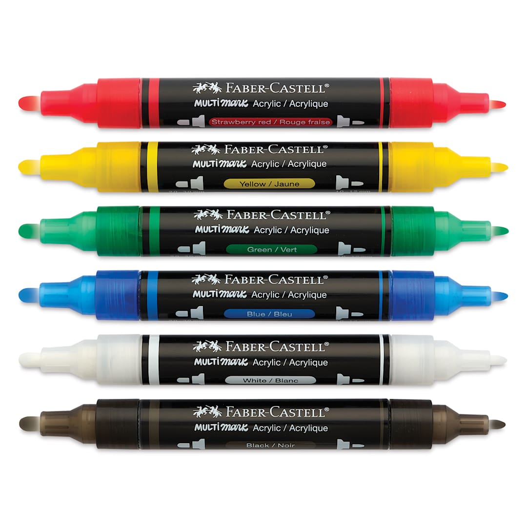 Open in modal - Faber-Castell Multimark Dual-Tip Acrylic Markers - Set of 6, Basic Colors
