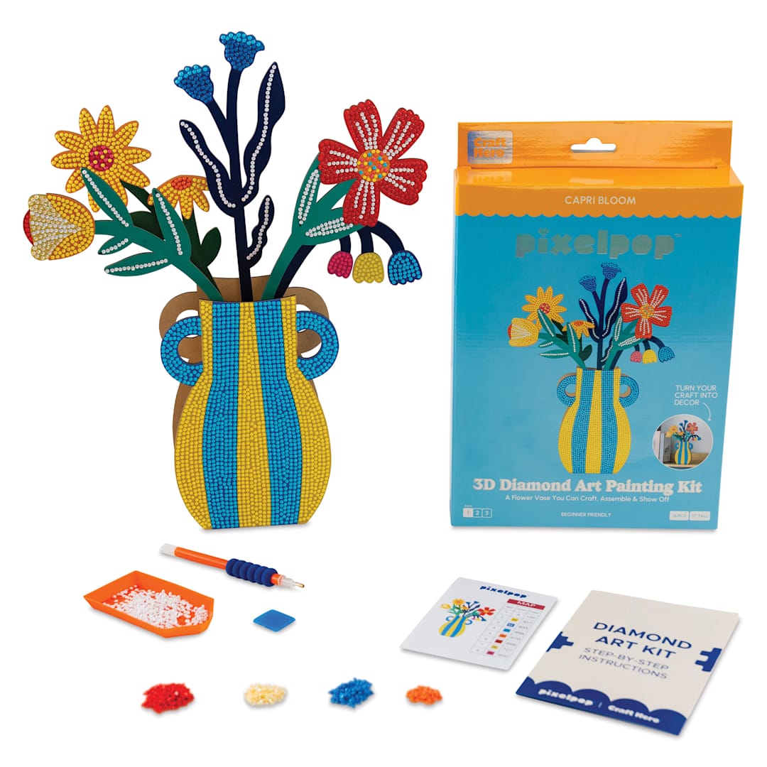 Open in modal - Craft Hero PixelPop 3D Flower Display Kit - Capri Bloom, packaging and finished piece