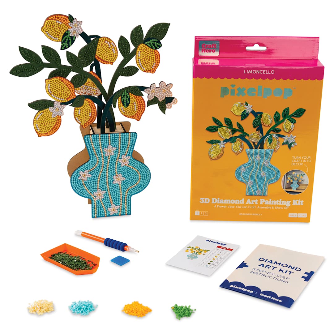 Open in modal - Craft Hero PixelPop 3D Flower Display Kit - Limoncello, packaging and finished piece