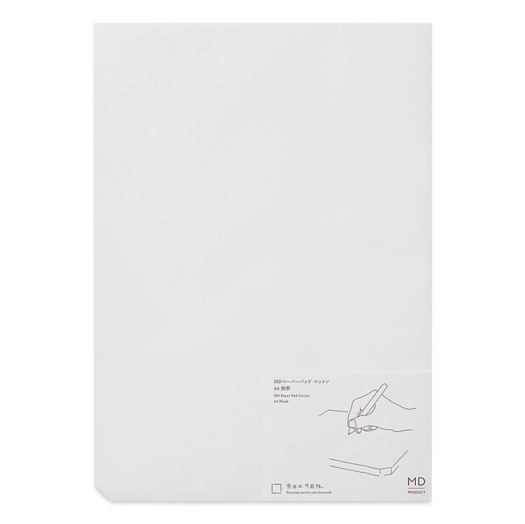 Open in modal - Midori MD Cotton Paper Pad - A4, Blank, White, 90 Sheets, front