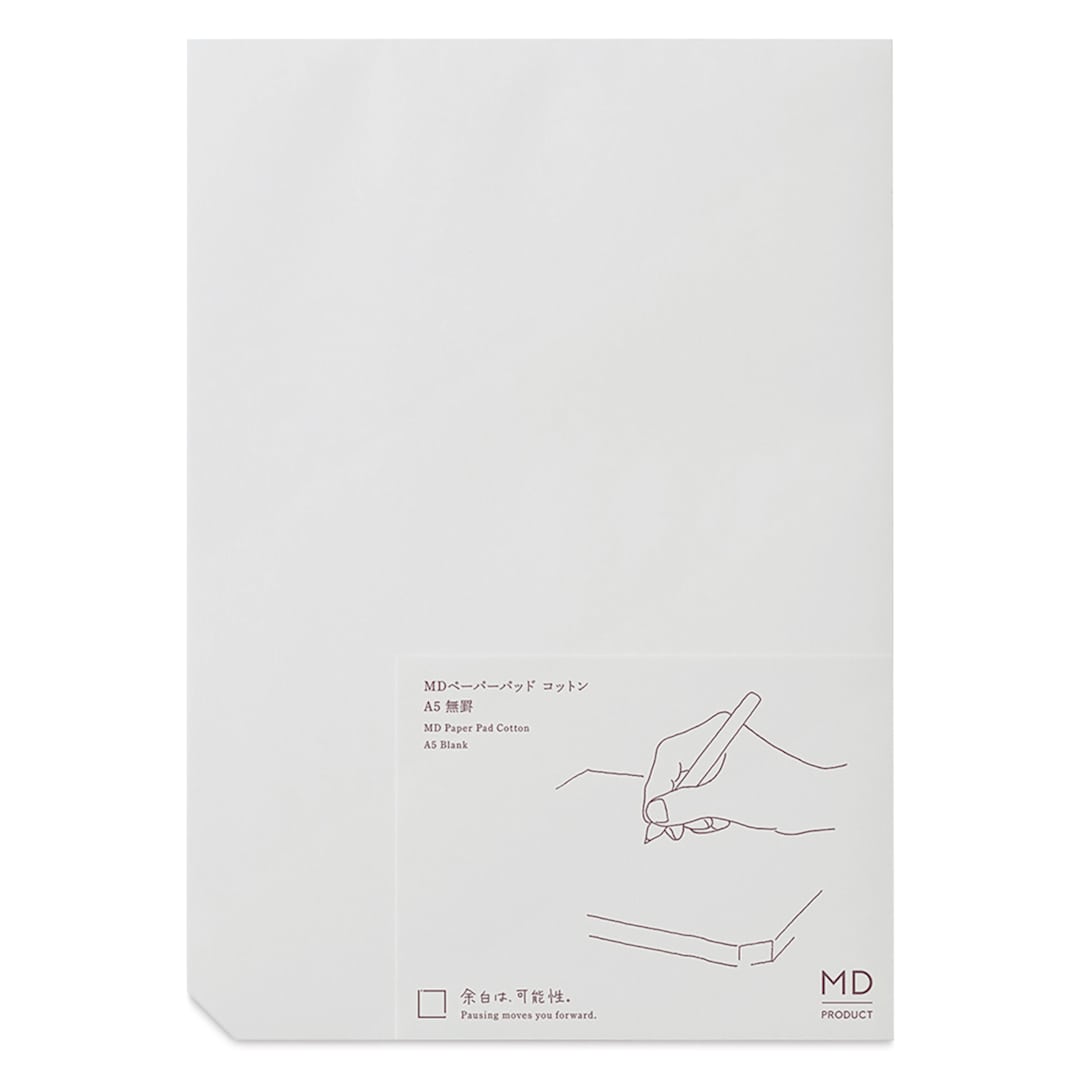 Open in modal - Midori MD Cotton Paper Pad - A5, Blank, White, 90 Sheets, front