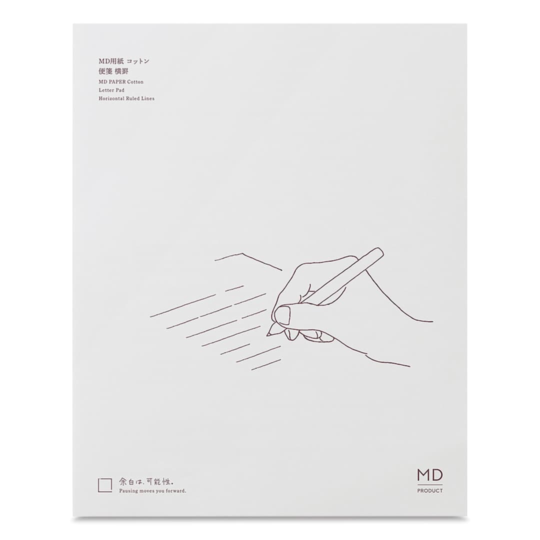 Open in modal - Midori MD Cotton Letter Pad - A5, Ruled, White, 50 Sheets, front of pad