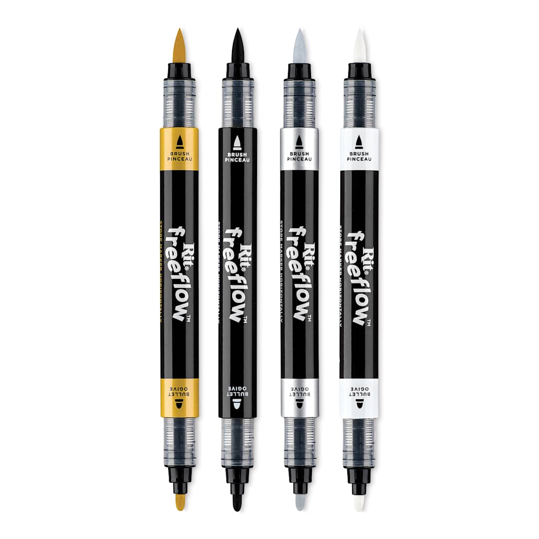 Open in modal - Rit FreeFlow Dual-Tip Multi-Surface Paint Markers - Set of 4, Monochrome, out of packaging