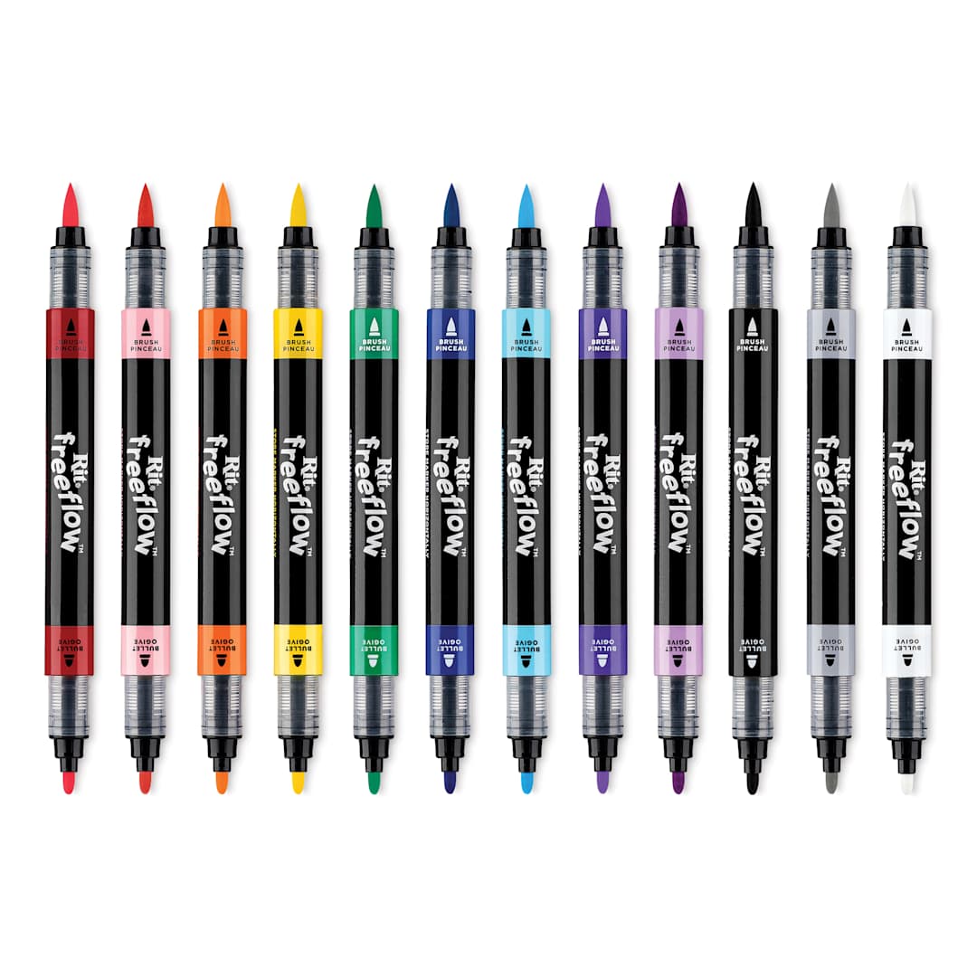 Open in modal - Rit FreeFlow Dual-Tip Multi-Surface Paint Marker Sets - Set of 12, Mega Mix, out of packaging