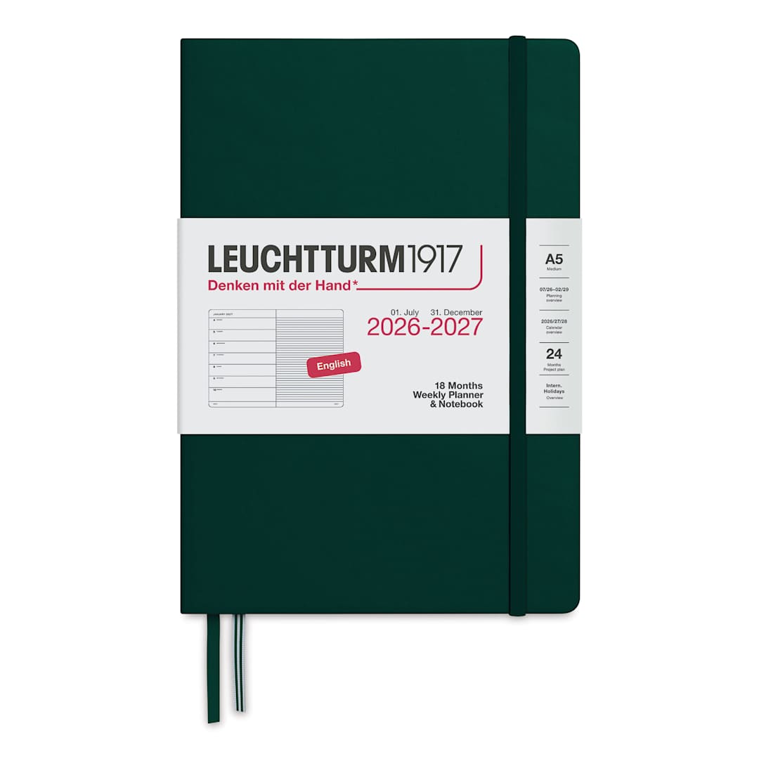 Open in modal - Leuchtturm1917 18-Month Weekly Planner & Notebook 2027 - 5-3/4" x 8-1/4", Forest Green
