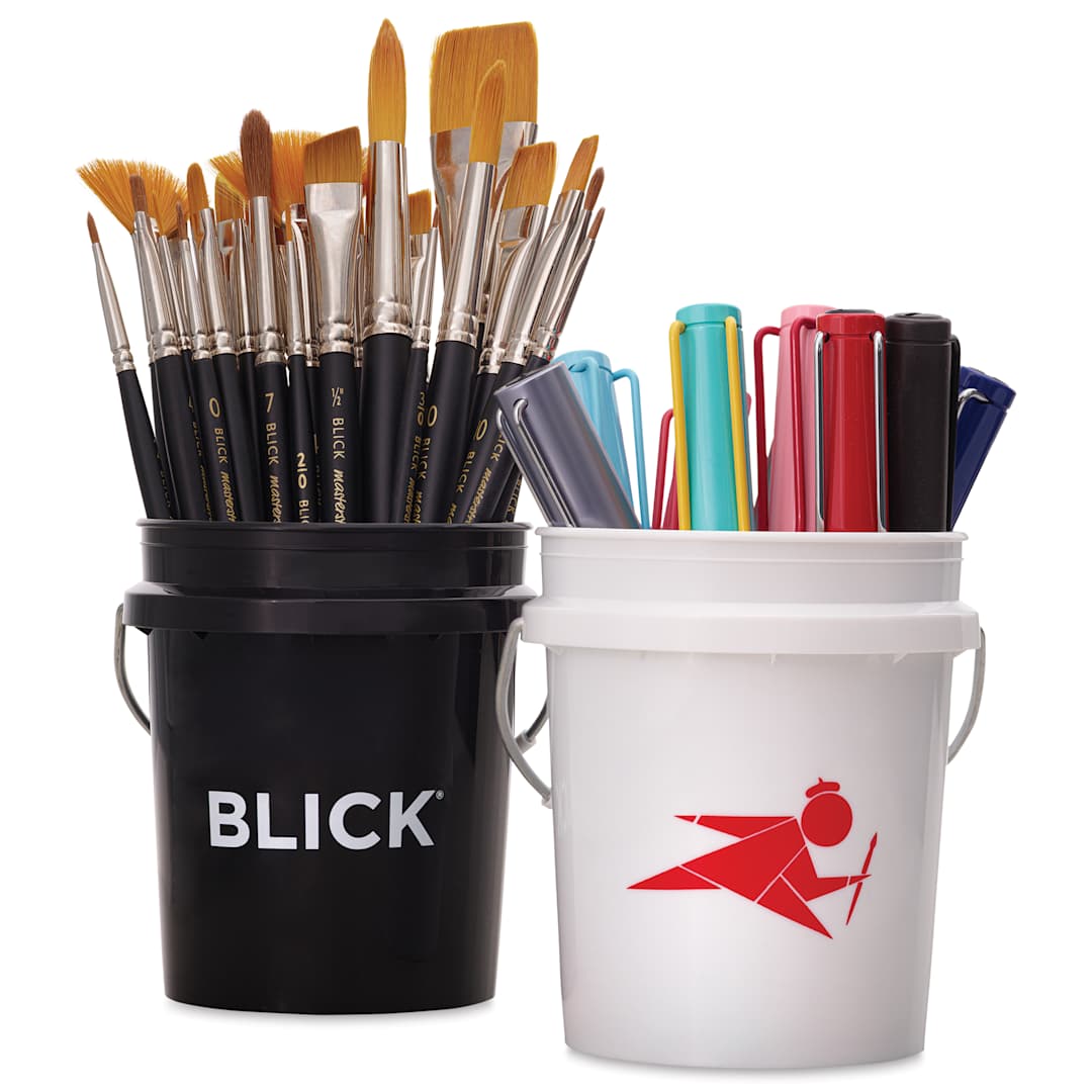 Open in modal - Blick Mini Buckets - filled with paint brushes and pens, supplies not included