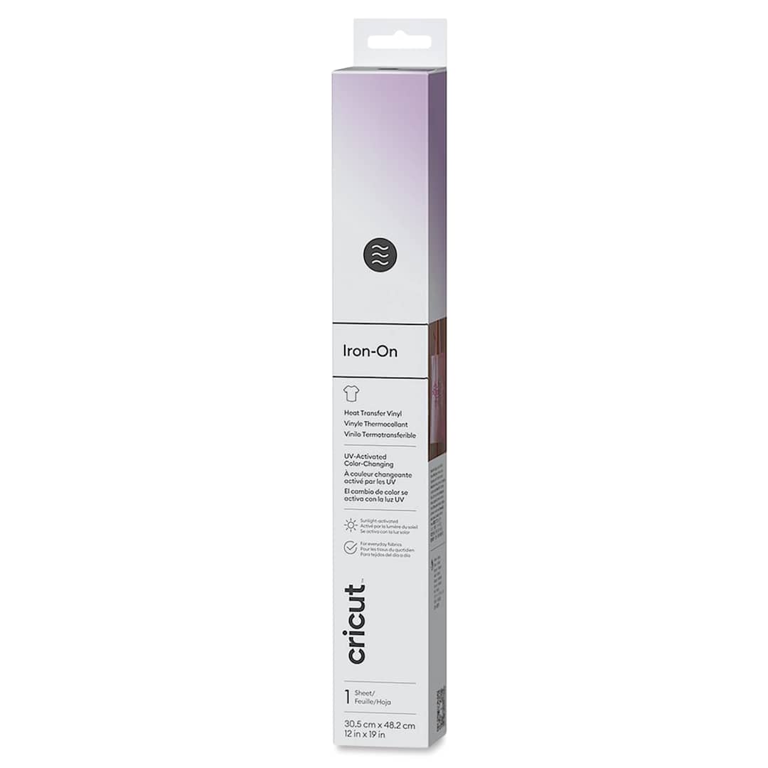Open in modal - Cricut UV Color Changing Iron-On Vinyl - Violet, 12" x 19" front of packaging