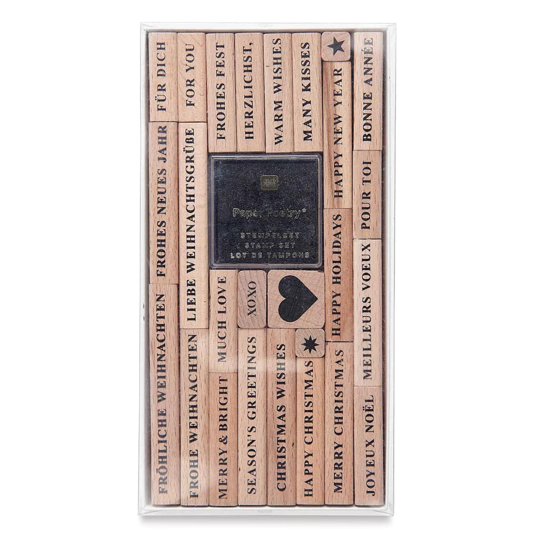 Open in modal - Rico Design Paper Poetry Stamp Set - Set of 26, Merry Christmas front of packaging