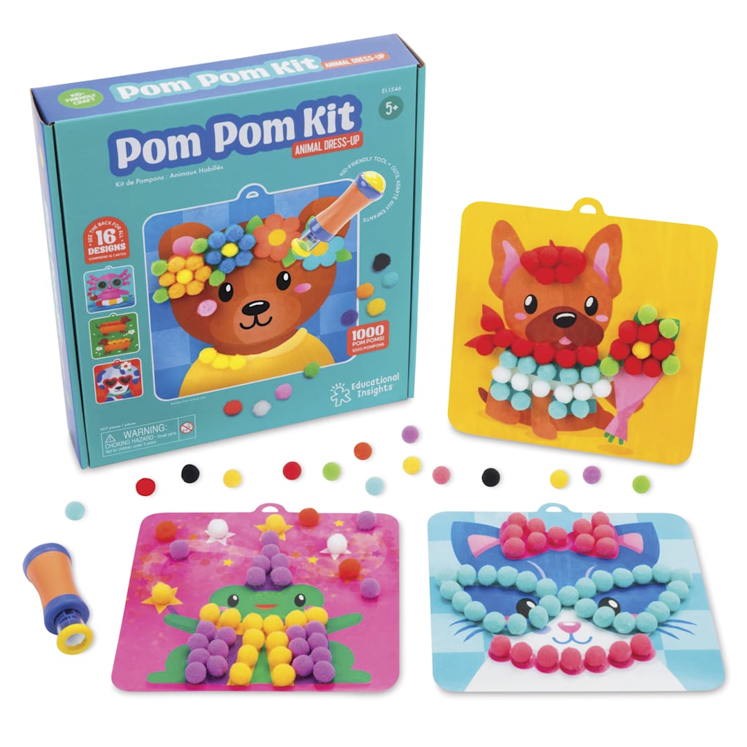 Open in modal - Educational Insights Pom Pom Kit - packaging with contents and finished examples