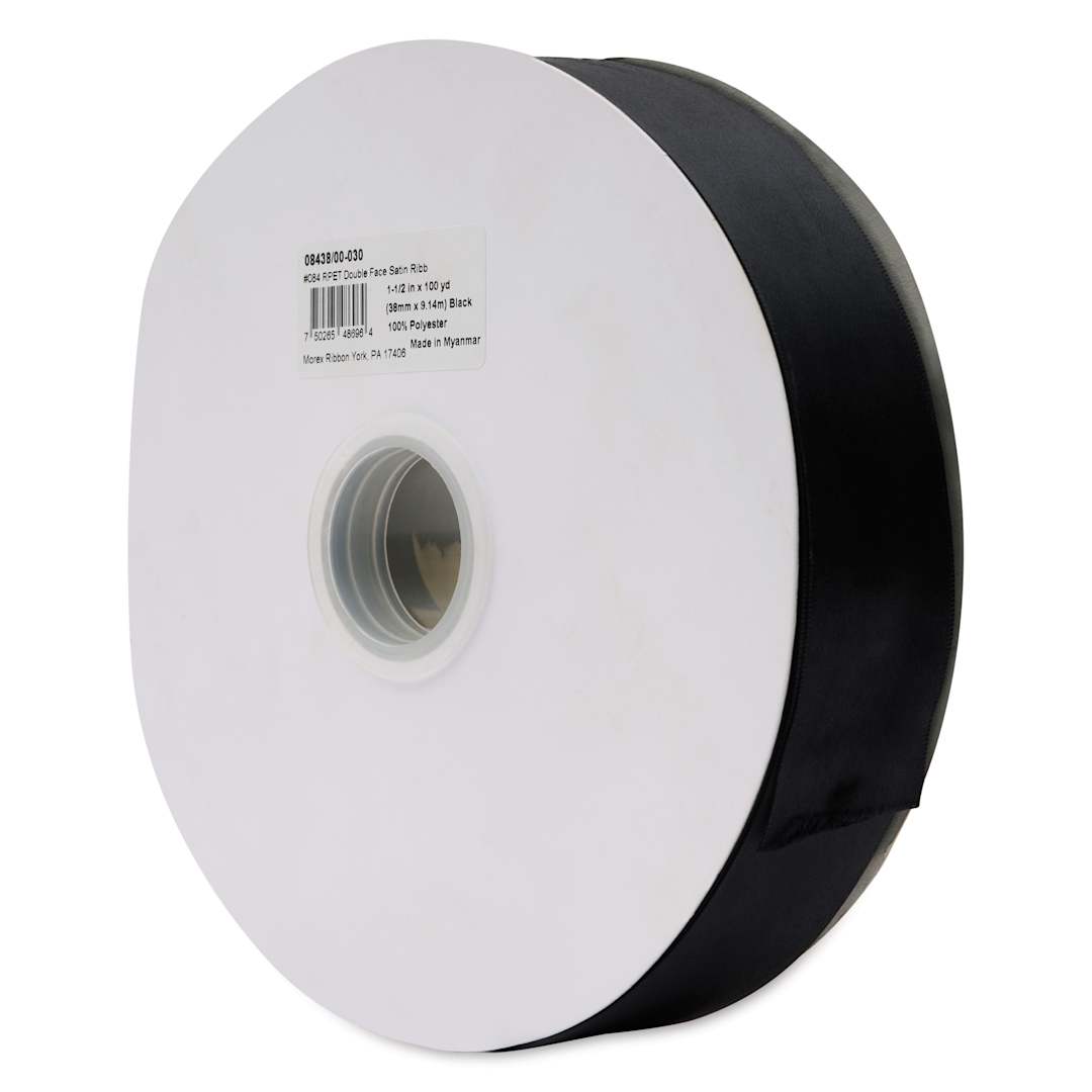 Open in modal - Morex Recycled Double Faced Satin Ribbon - Black, 1-1/2" x 100 yd, at an angle