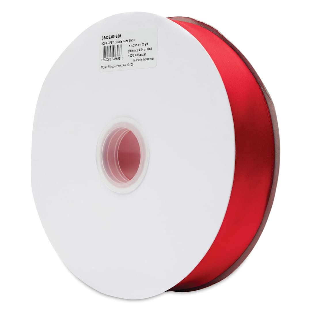 Open in modal - Morex Recycled Double Faced Satin Ribbon - Red, 1-1/2" x 100 yd, at an angle