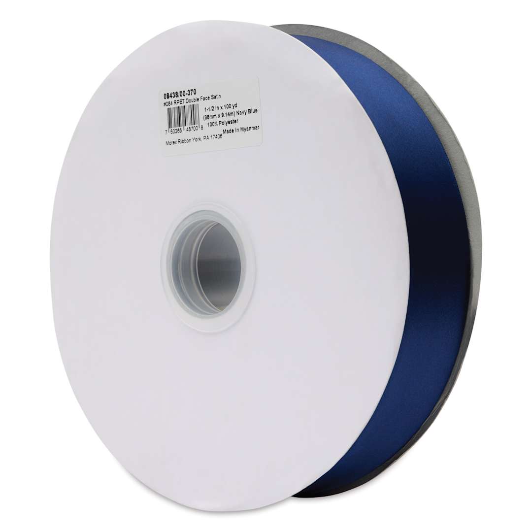 Open in modal - Morex Recycled Double Faced Satin Ribbon - Navy, 1-1/2" x 100 yd, at an angle