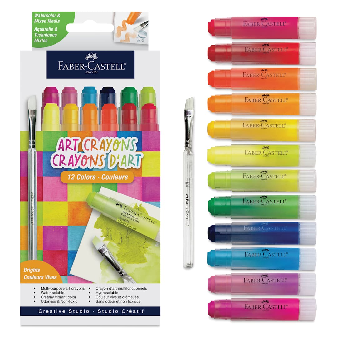 Open in modal - Faber Castell Art Crayons - Set of 12, Bright Colors, packaging and contents