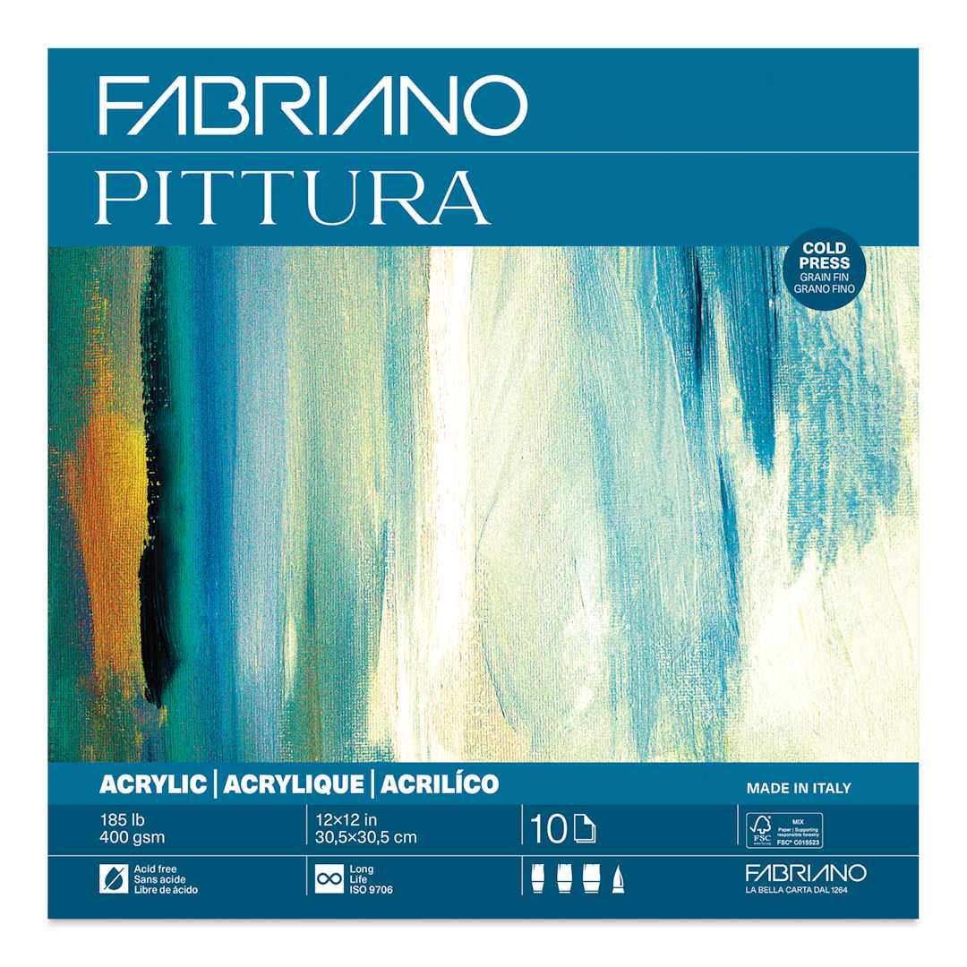 Open in modal - Fabriano Pittura Acrylic Paper Pad - 12" x 12", 185 lb, 10 Sheets