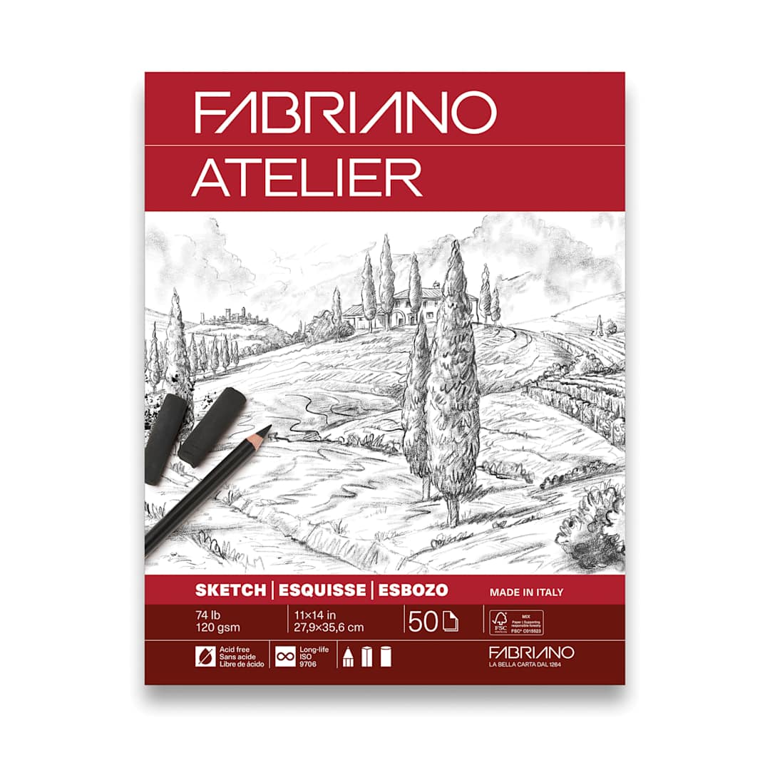 Open in modal - Fabriano Atelier Gluebound Sketch Pad - 11" x 14", 120 gsm, 50 Sheets