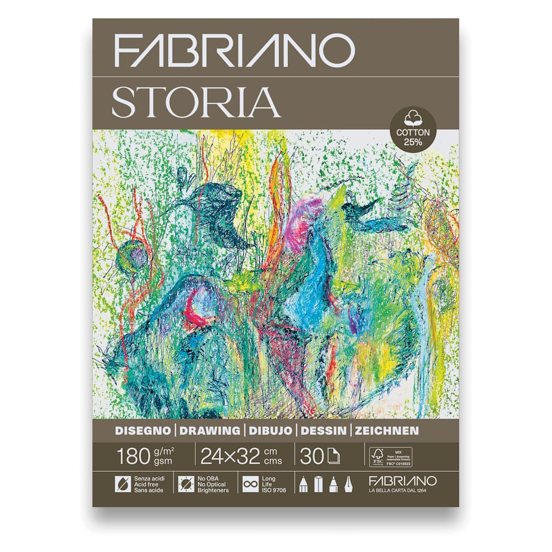 Open in modal - Fabriano Storia Gluebound Drawing Pad - 9-1/2" x 12-1/2", 180 gsm, 30 Sheets