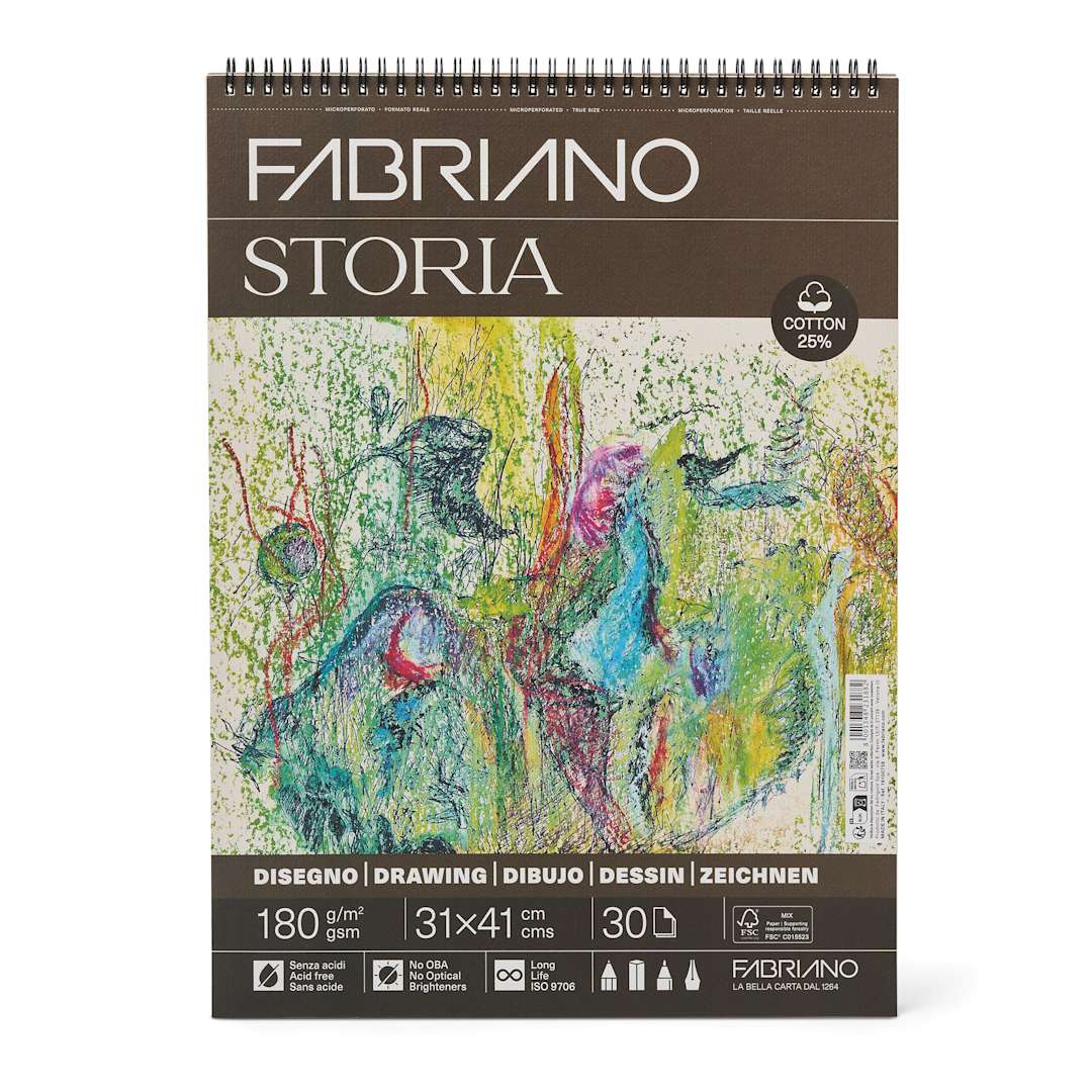 Open in modal - Fabriano Storia Wirebound Drawing Pad - 12" x 16", 180 gsm, 30 Sheets