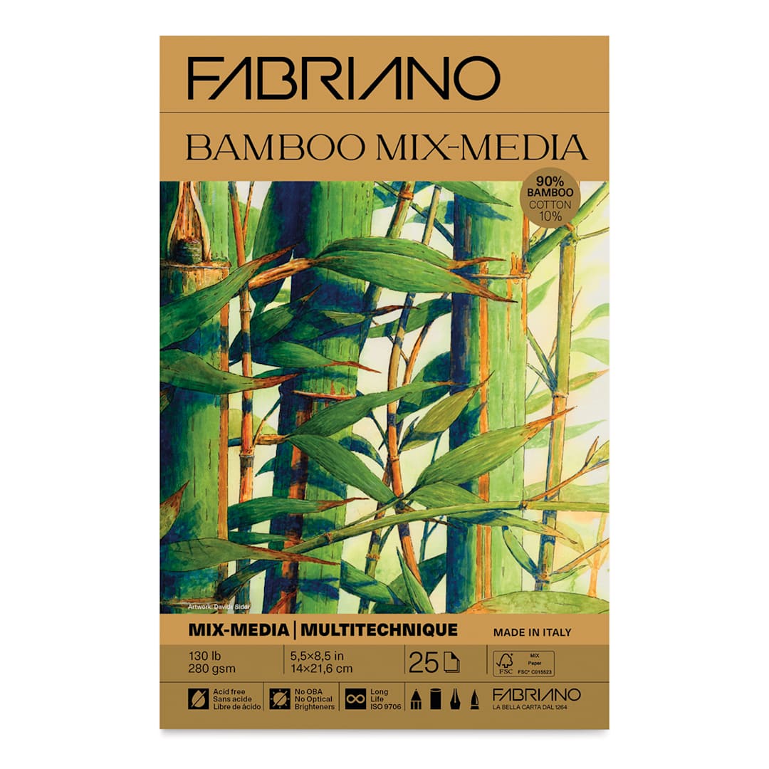 Open in modal - Fabriano Bamboo Mixed Media Paper Pad - 5-1/2" x 8-1/2", 130 lb, 25 Sheets