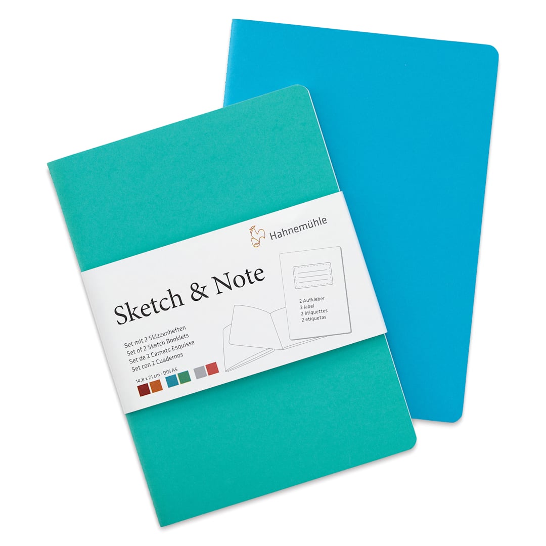 Open in modal - Hahnemühle Sketch and Note Booklets - Blue and Green, 5.83" x 8.27", Pkg of 2