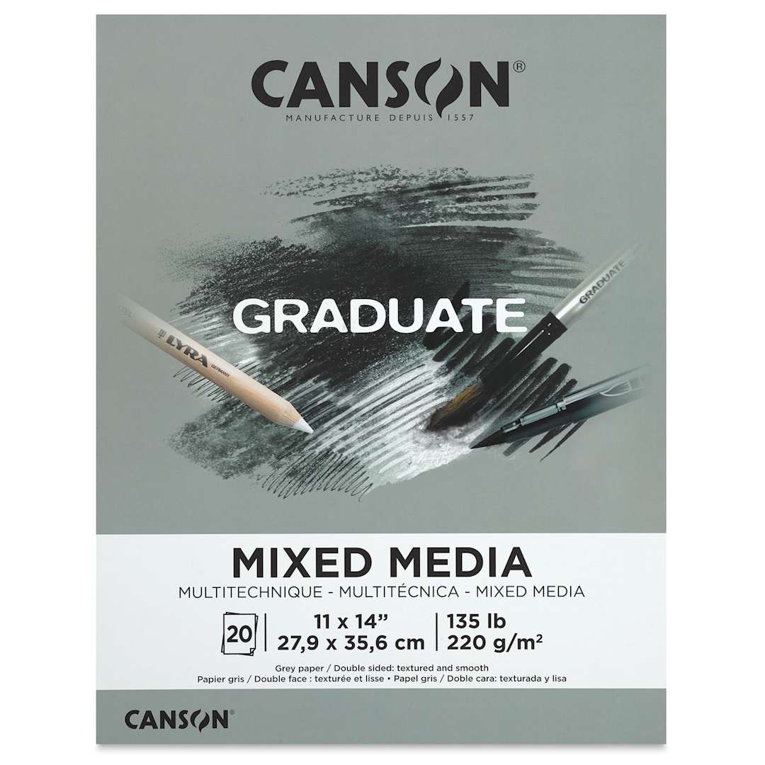 Open in modal - Canson Graduate Toned Mixed Media Pad - Gray, 11" x 14", front cover