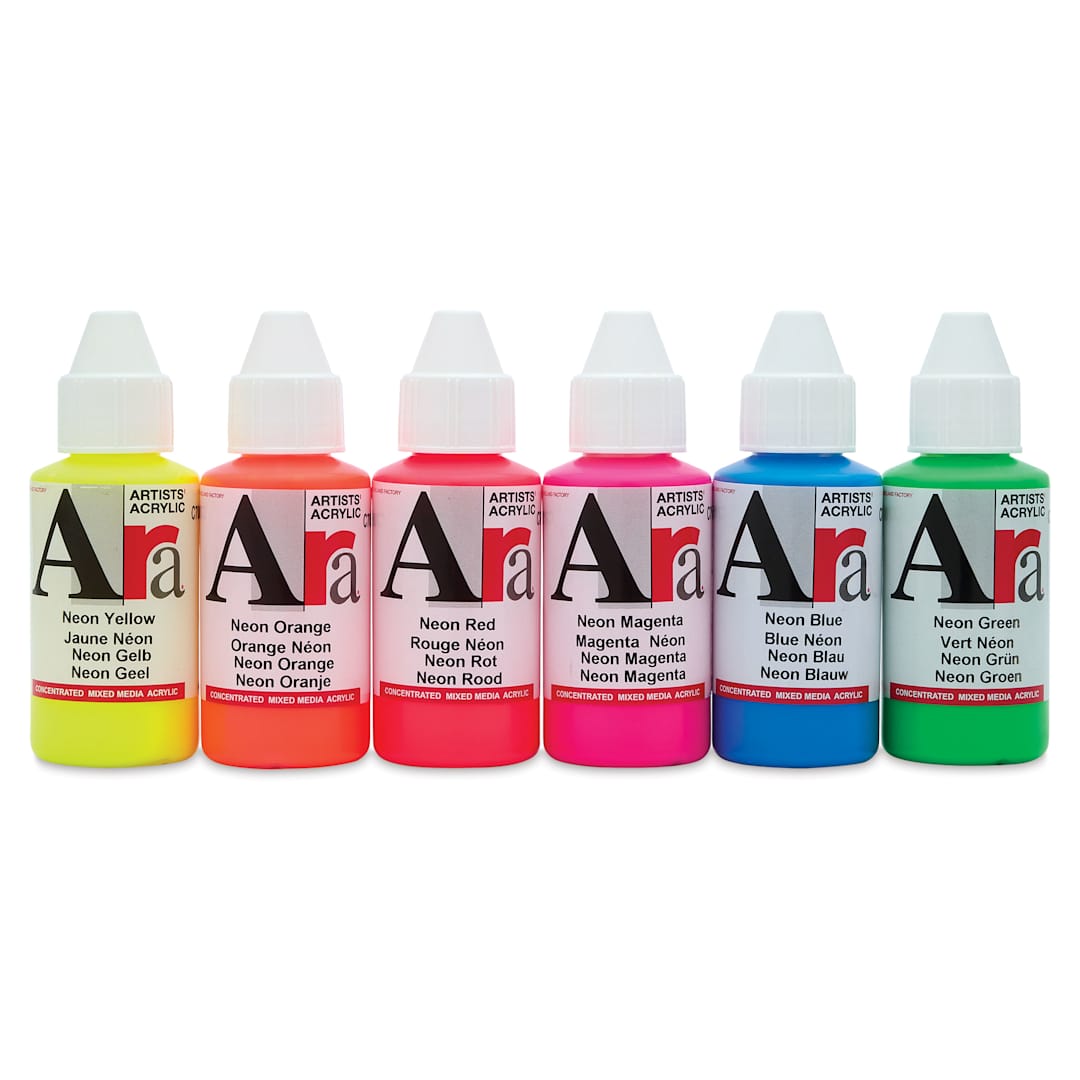 Open in modal - Ara Artists’ Acrylic Paints - Set of 6, Neon Colors, 100 ml