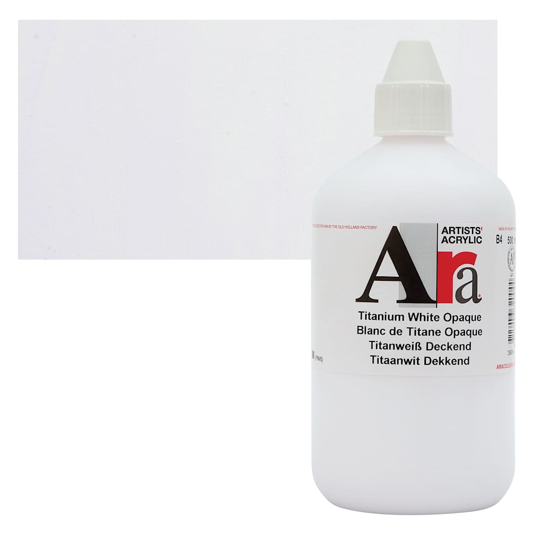 Open in modal - Ara Artists’ Acrylic Paint - Opaque Titanium White, 500 ml bottle and swatch