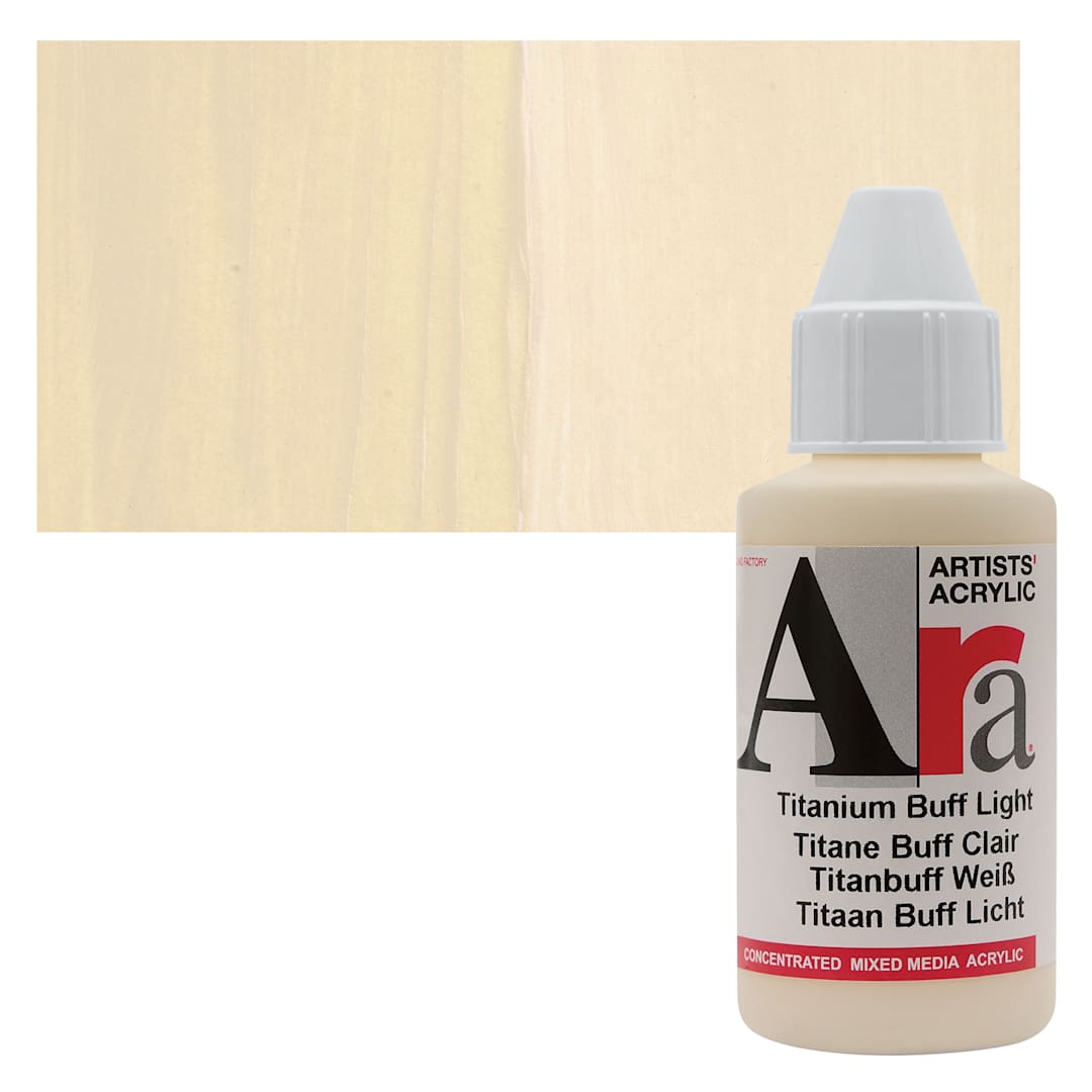 Open in modal - Ara Artists’ Acrylic Paint - Titanium Buff Light, 100 ml bottle and swatch