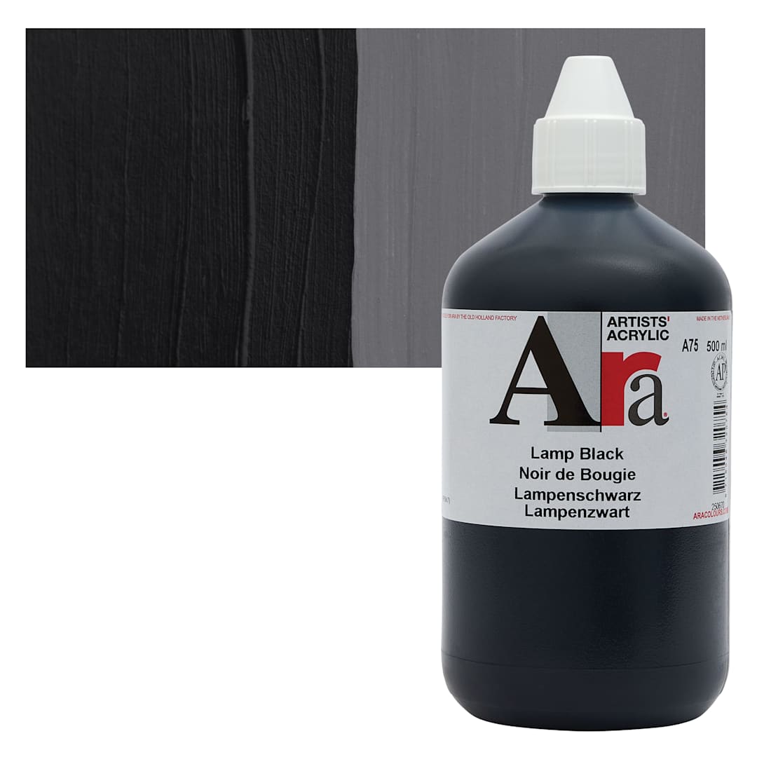 Open in modal - Ara Artists’ Acrylic Paint - Lamp Black, 500 ml bottle and swatch