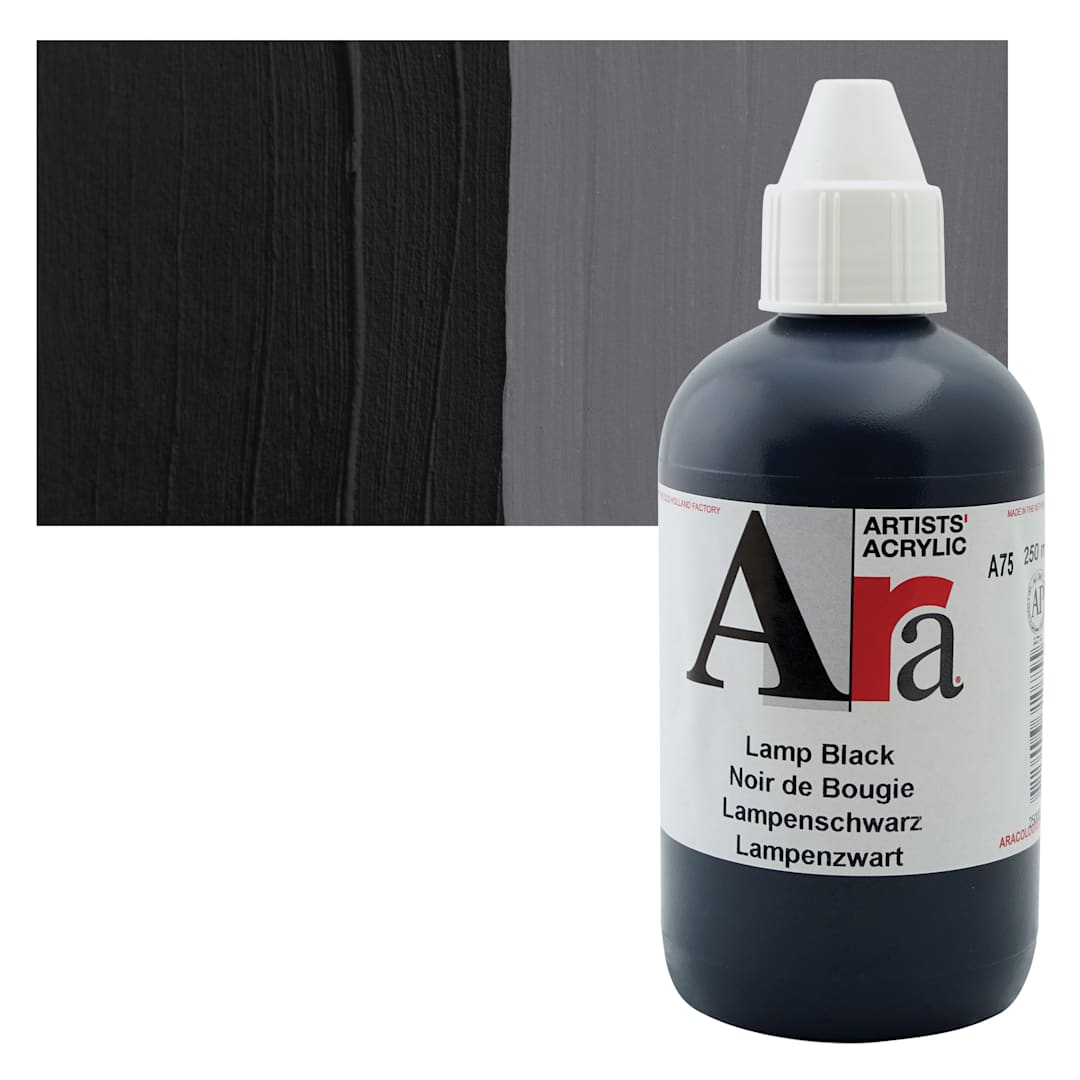 Open in modal - Ara Artists’ Acrylic Paint - Lamp Black, 250 ml bottle and swatch
