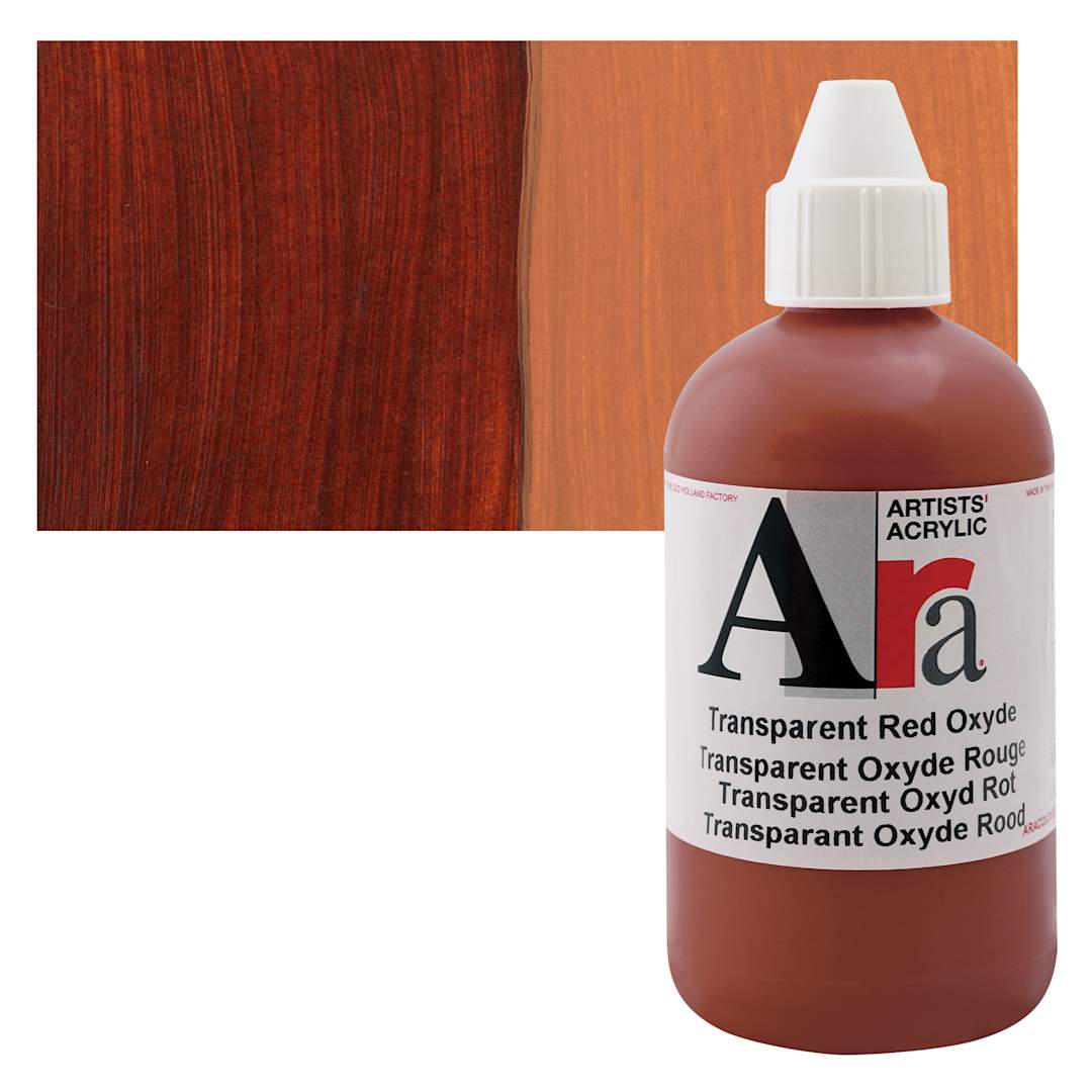 Open in modal - Ara Artists’ Acrylic Paint - Transparent Red Oxide, 250 ml bottle and swatch