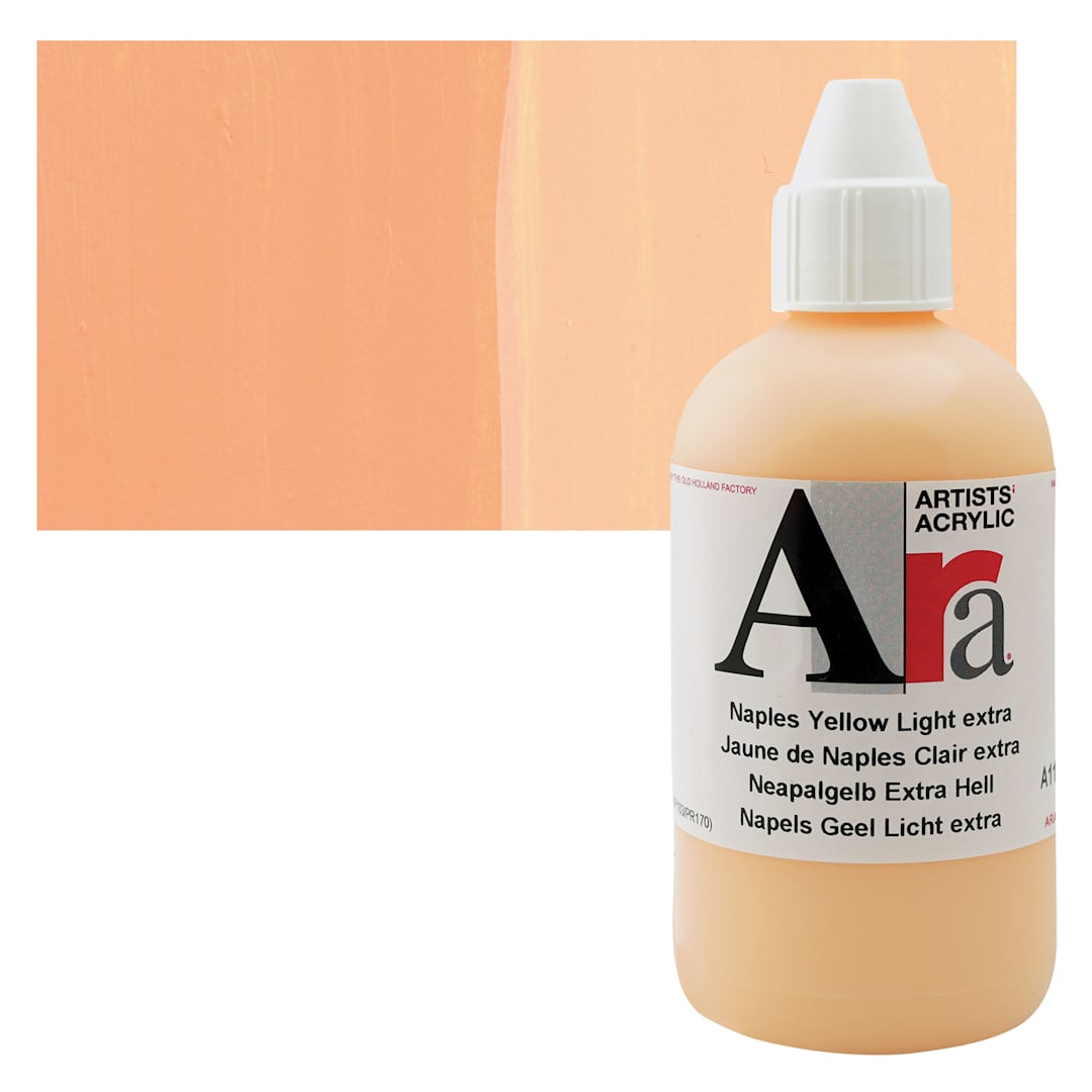 Open in modal - Ara Artists’ Acrylic Paint - Naples Yellow Light Extra, 250 ml bottle and swatch