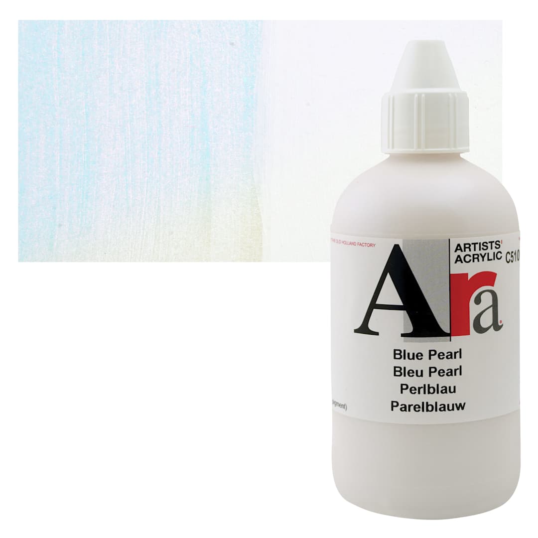 Open in modal - Ara Artists’ Acrylic Paint - Pearl Blue, 250 ml bottle and swatch